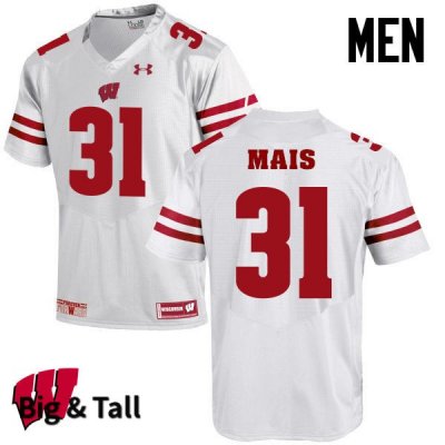 Men's Wisconsin Badgers NCAA #31 Tyler Mais White Authentic Under Armour Big & Tall Stitched College Football Jersey NB31A14IN